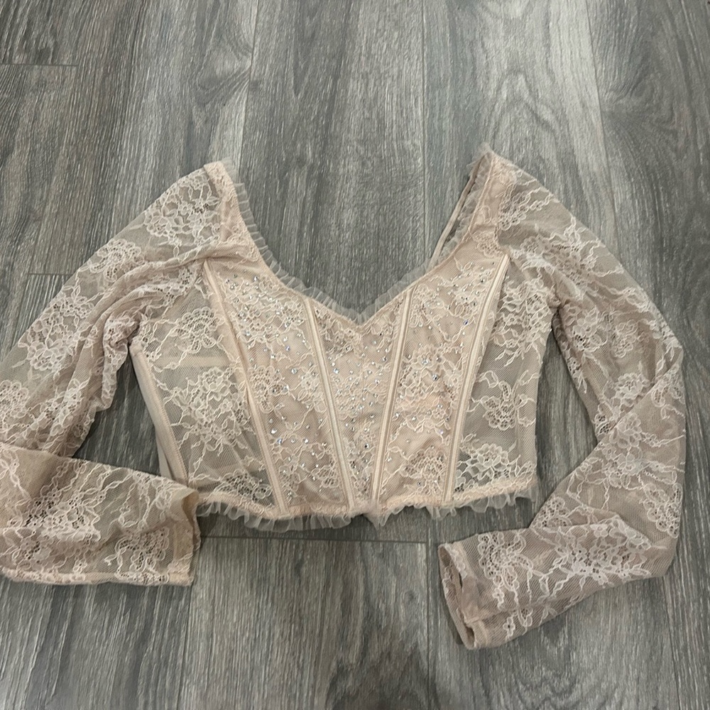 Victoria's Secret Blush Lace Long Sleeve Blouse